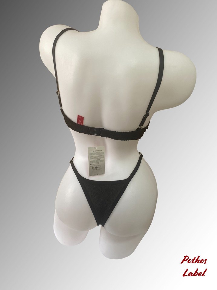 Siyah Simli Minimalist Gotik Sütyen - Görsel 3