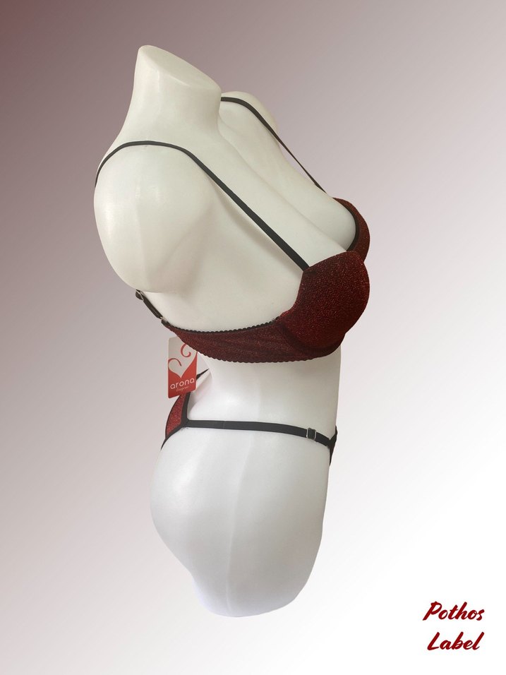 Koyu Kırmızı Mini Gotik Sütyen - Görsel 4