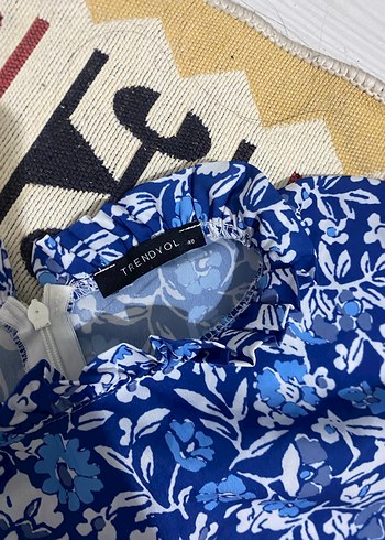 Mavi Bohem Uzun Elbise, Kısa Kollu, Fırfırlı - Görsel 3