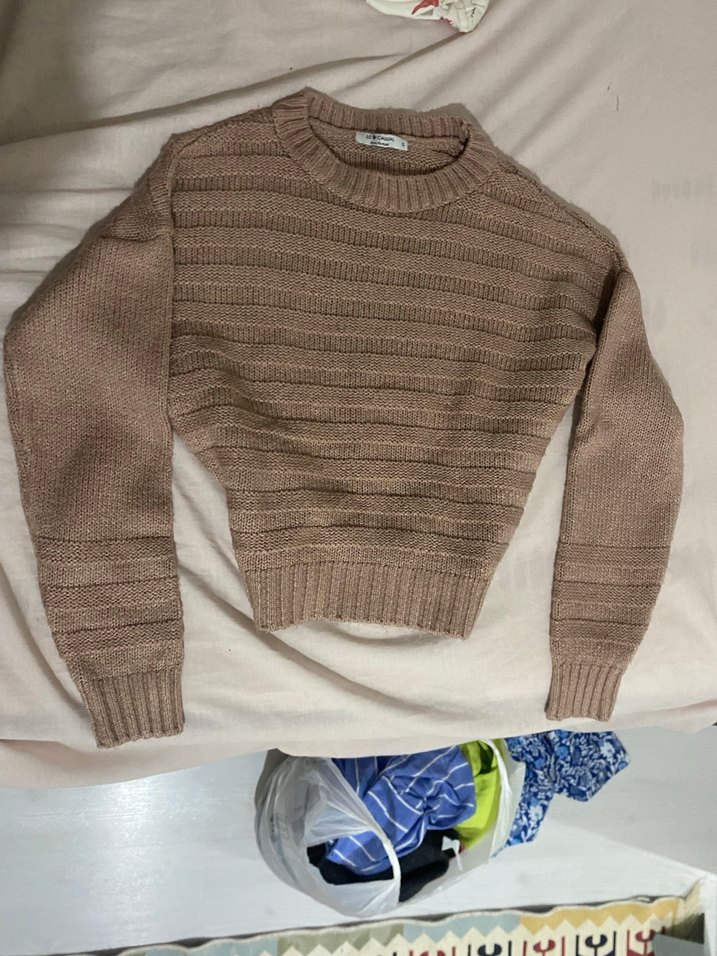 Bej Örgü Kadın Triko Kazak - Görsel 2