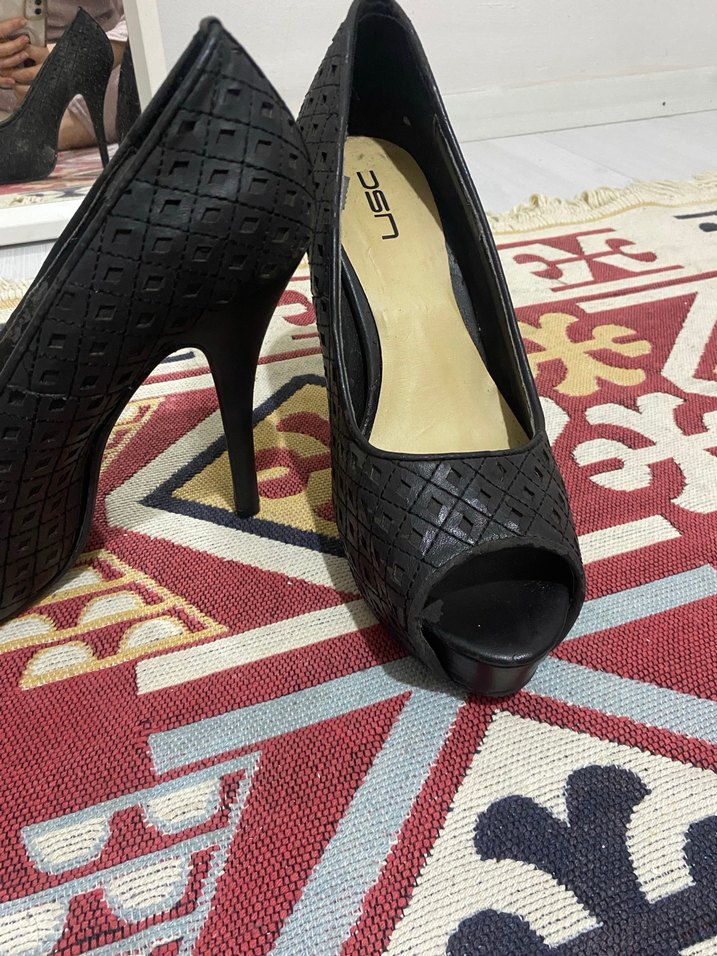 Siyah Yılan Desenli Platform Topuklu Kadın Ayakkabı - Görsel 2