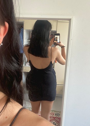 Siyah İnce Askılı Mini Elbise - Görsel 3