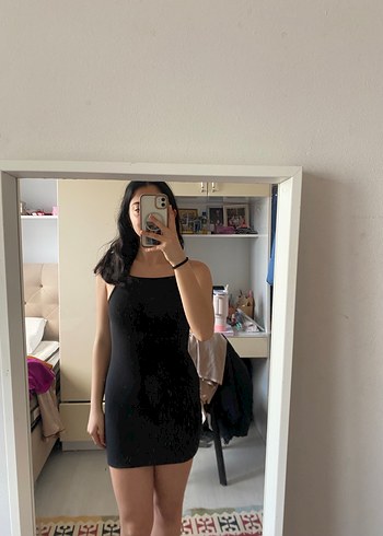 Siyah İnce Askılı Mini Elbise - Görsel 2