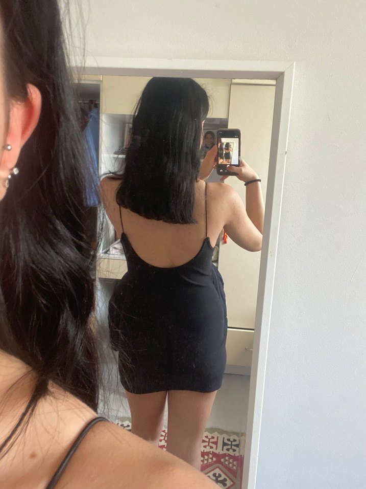 Siyah İnce Askılı Mini Elbise - Görsel 3