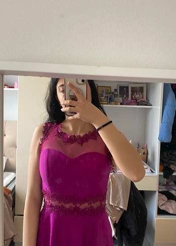 Dantel Detaylı Pembe Straplez Mini Abiye Elbise - Görsel 2