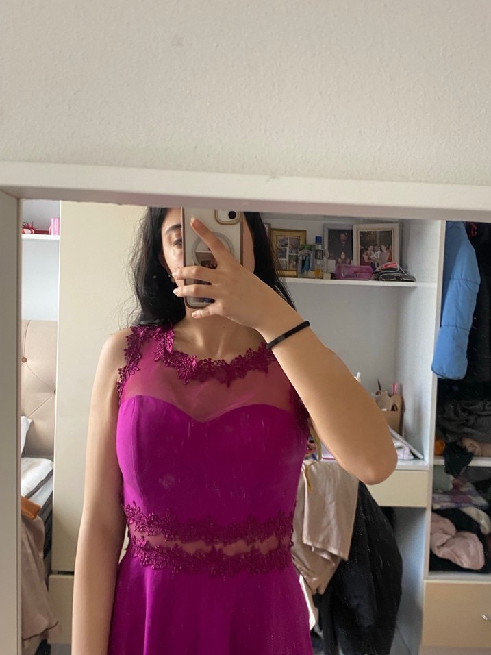 Dantel Detaylı Pembe Straplez Mini Abiye Elbise - Görsel 2