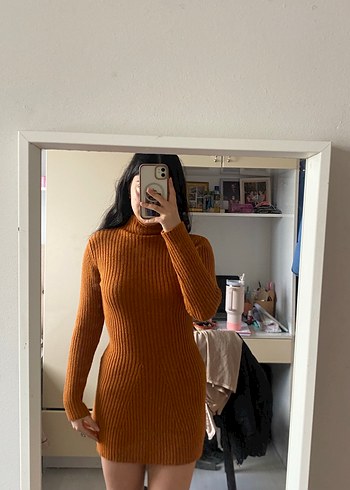 Kahverengi Balıkçı Yaka Triko Elbise - Görsel 2