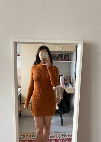 Kahverengi Balıkçı Yaka Triko Elbise - Görsel 4