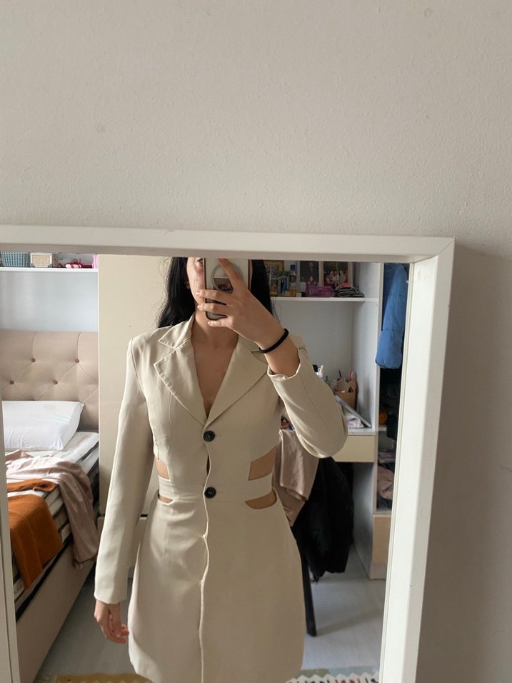 Bej Kadın Midi Blazer Ceket - Görsel 2