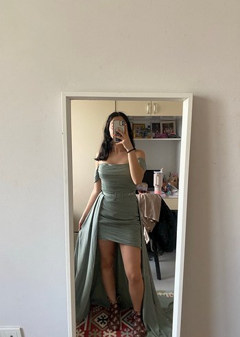 Kadın Straplez Mini Drapeli Abiye Elbise - Görsel 3