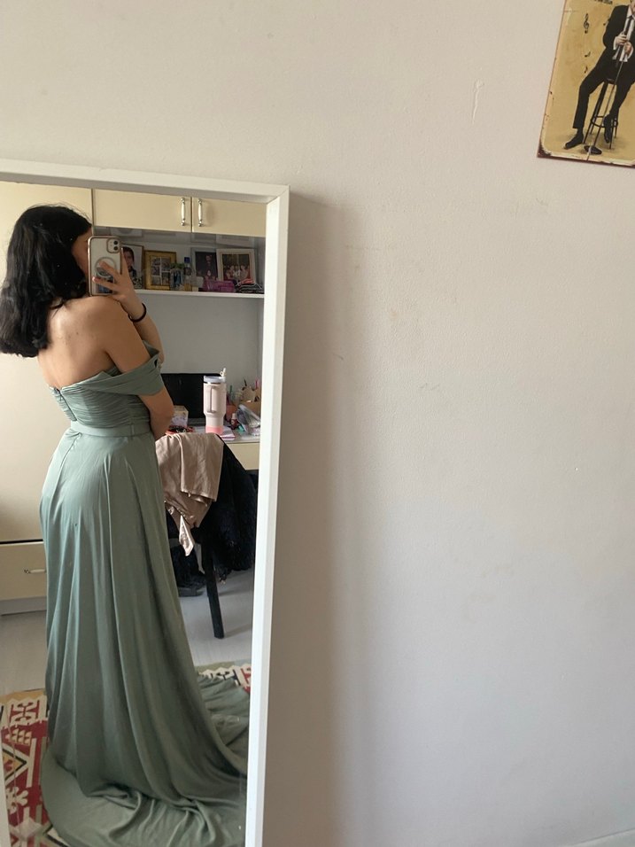 Kadın Straplez Mini Drapeli Abiye Elbise - Görsel 4