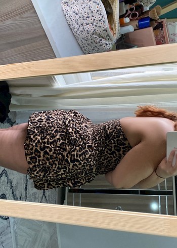 Leopar Desenli Straplez Mini Tulum - Görsel 3