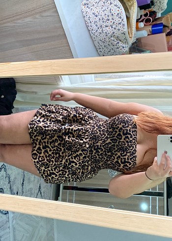 Leopar Desenli Straplez Mini Tulum - Görsel 2