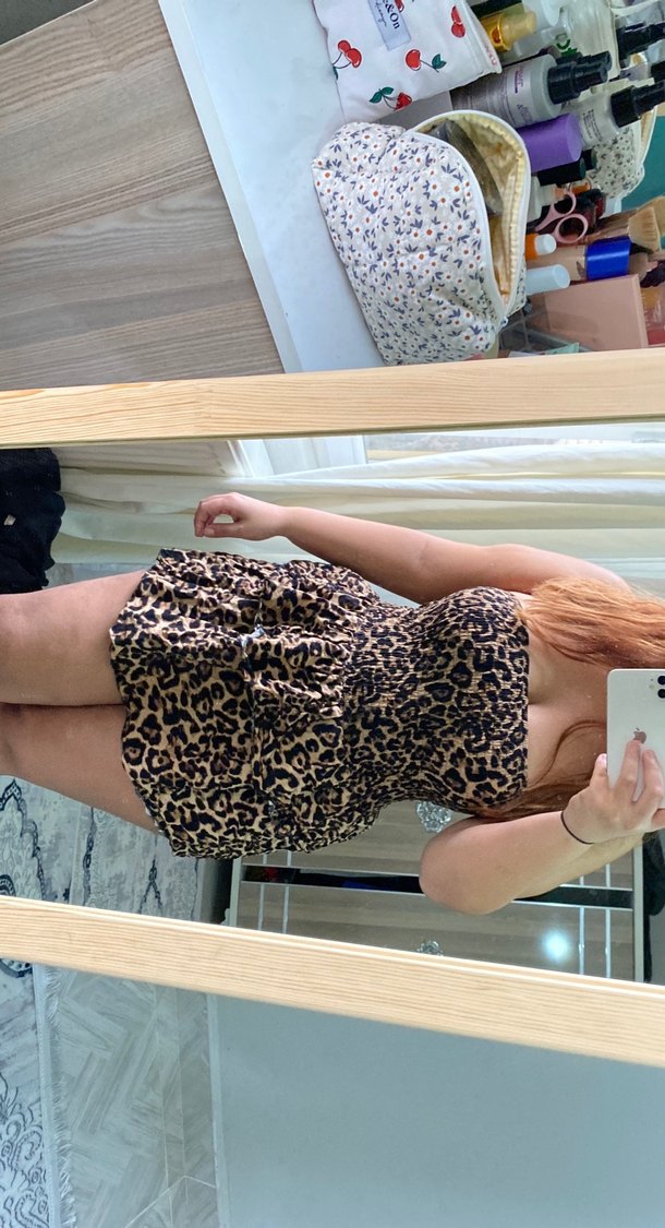 Leopar Desenli Straplez Mini Tulum - Görsel 2