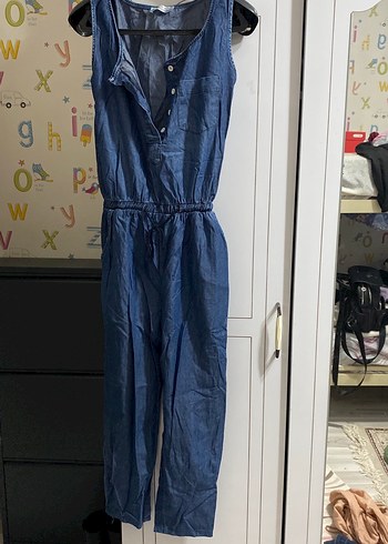 Kadın Mavi Denim Kolsuz Tulum - Görsel 2