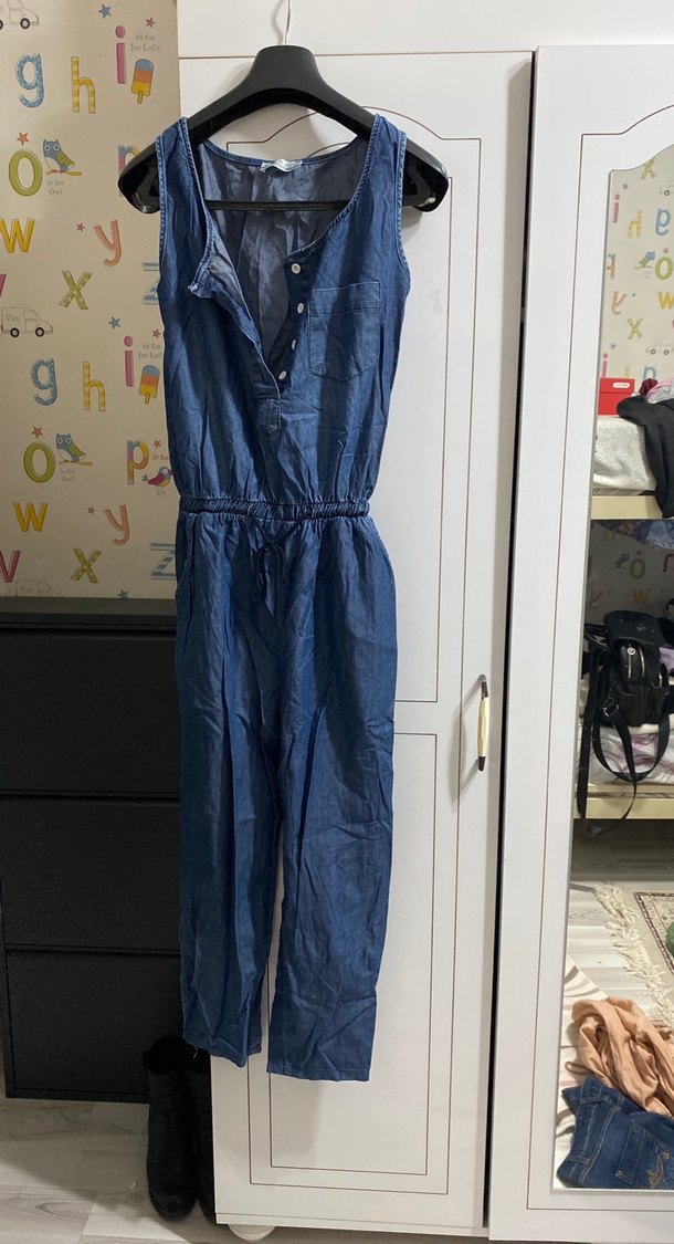 Kadın Mavi Denim Kolsuz Tulum - Görsel 2