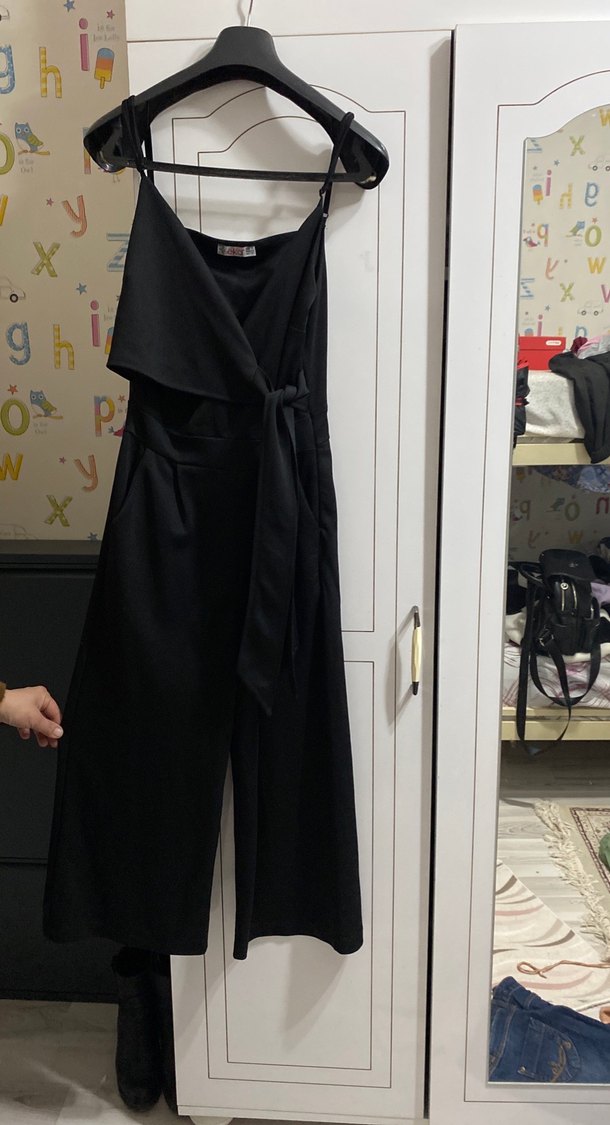 Siyah Kemerli Uzun Kadın Tulum - Görsel 2