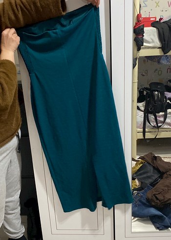 Yeşil  Drapeli Midi straplez elbise - Görsel 3