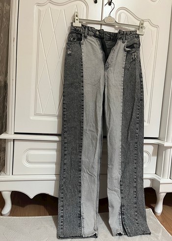 38 Beden Gri Batik Desenli Kadın Midi Jean