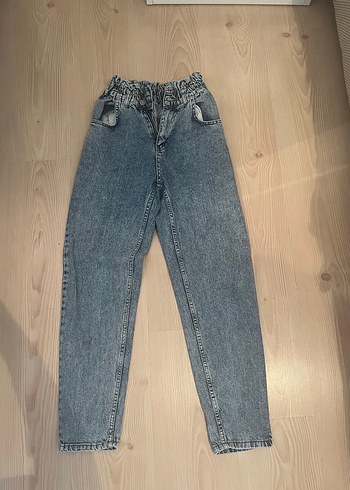 Kadın Gri Mavi Bol Paça Kemerli Jean