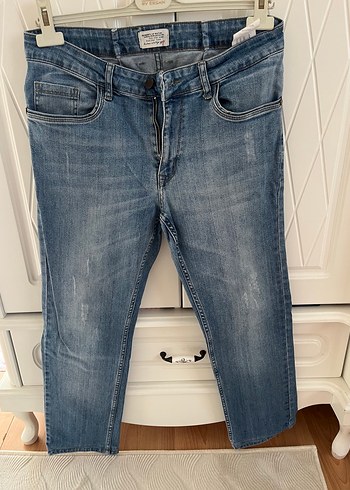 34 Beden Erkek Mavi Denim Midi Boy Kot Pantolon