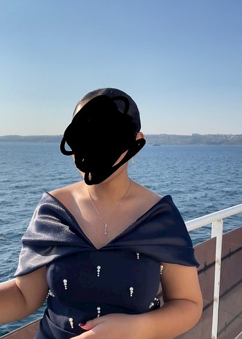Diğer İnci detaylı lacivert abiye