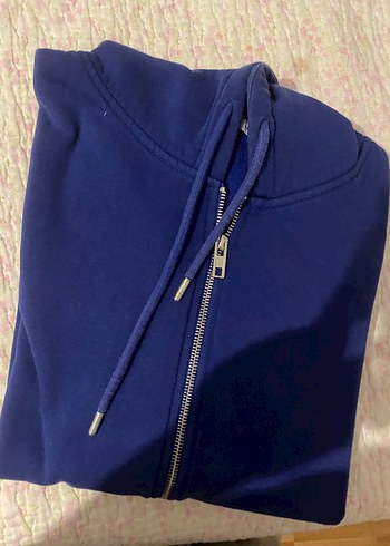 Kadın Mavi Fermuarlı Kapüşonlu Sweatshirt
