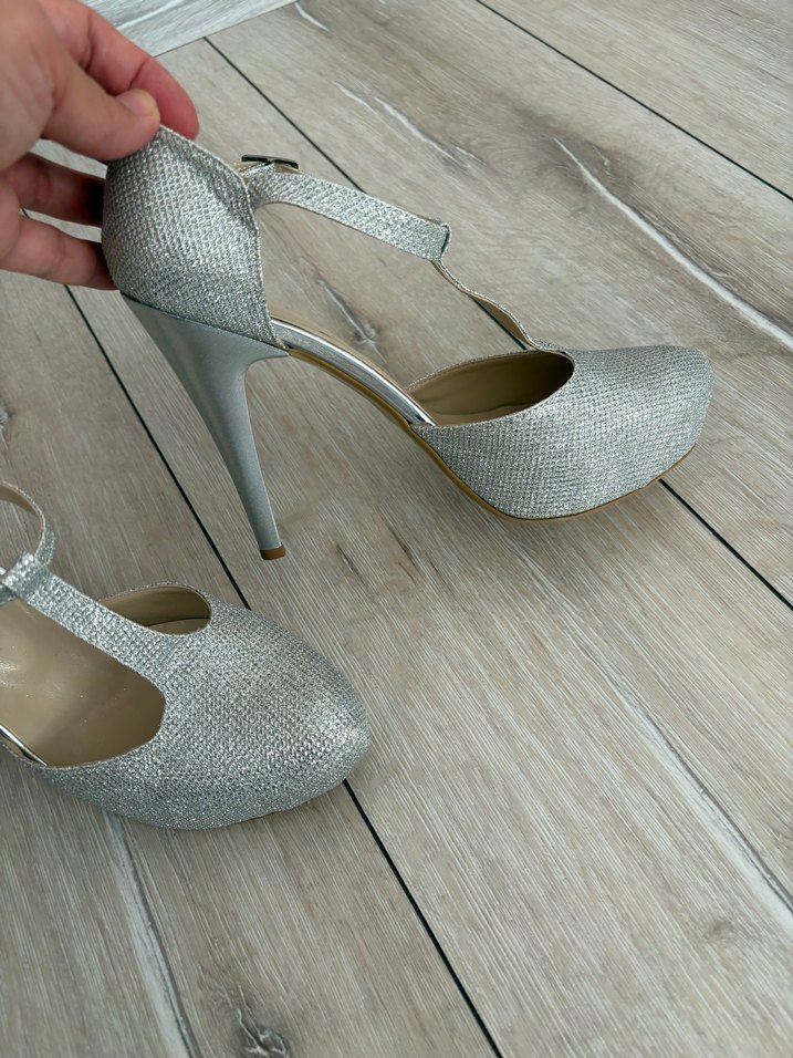 Gümüş abiye bağcıklı ayakkabı - Görsel 2