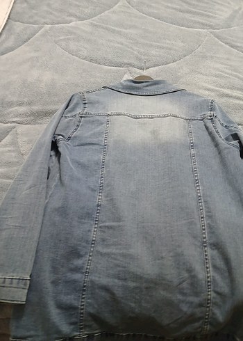 Düğmeli Kadın Gri Mavi Kot Ceket - Görsel 3