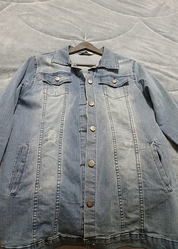 Düğmeli Kadın Gri Mavi Kot Ceket - Görsel 2