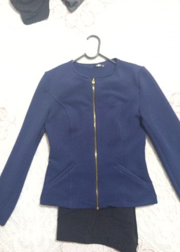 Parlak Mavi Fermuarlı ceket hırka - Görsel 4