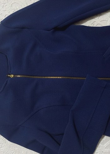 Parlak Mavi Fermuarlı ceket hırka - Görsel 2