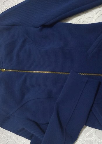 Parlak Mavi Fermuarlı ceket hırka - Görsel 3