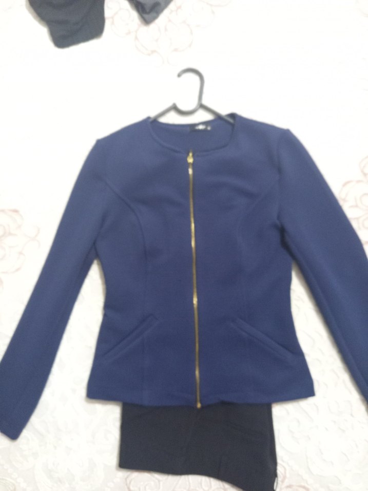 Parlak Mavi Fermuarlı ceket hırka - Görsel 4