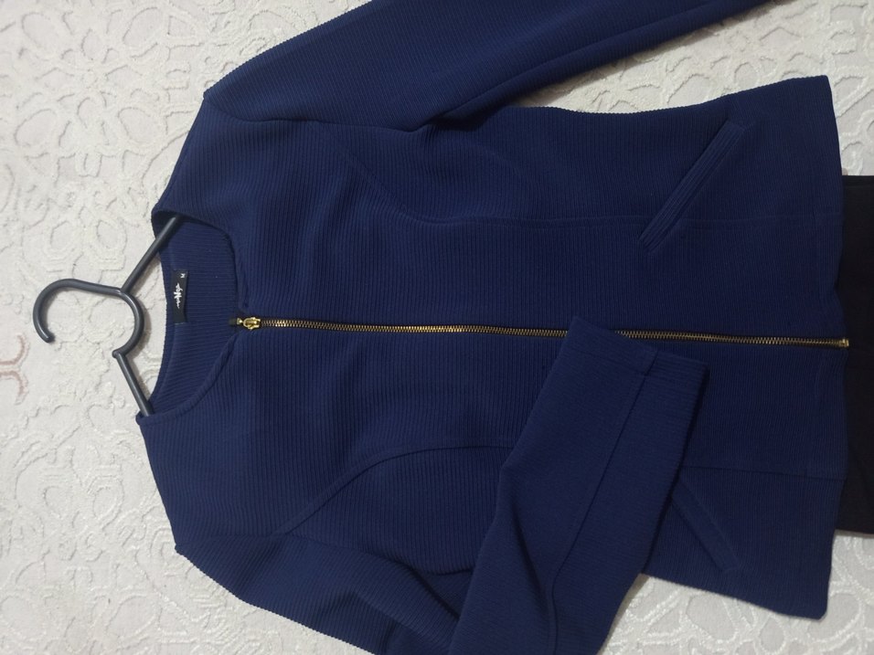 Parlak Mavi Fermuarlı ceket hırka - Görsel 2