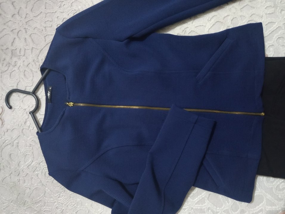 Parlak Mavi Fermuarlı ceket hırka - Görsel 3