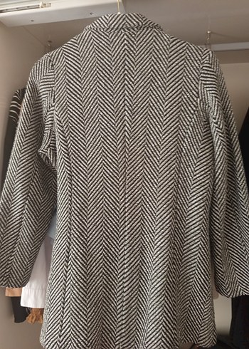 Kadın Gri Zebra Desenli Midi Kemerli Ceket - Görsel 4