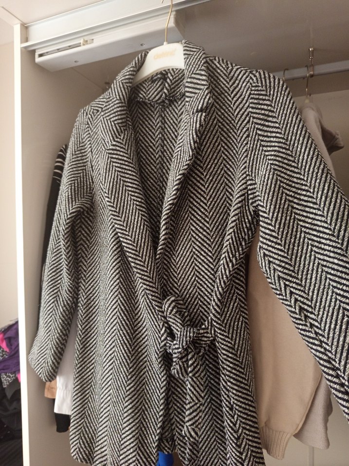 Kadın Gri Zebra Desenli Midi Kemerli Ceket - Görsel 2