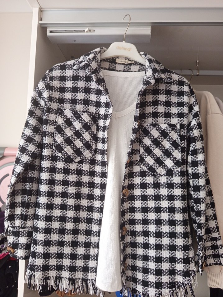 Düğmeli Gri Ekose Midi Kadın Gömlek - Görsel 2