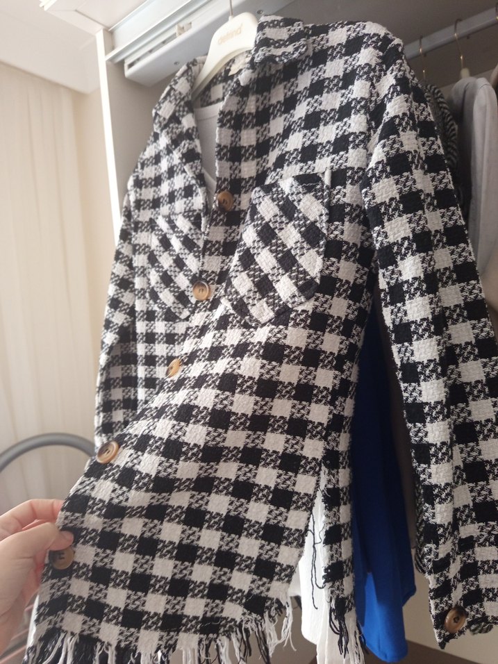 Düğmeli Gri Ekose Midi Kadın Gömlek - Görsel 3