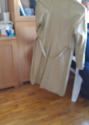 Bej Düğmeli Midi Keten Kadın Trençkot - Görsel 3