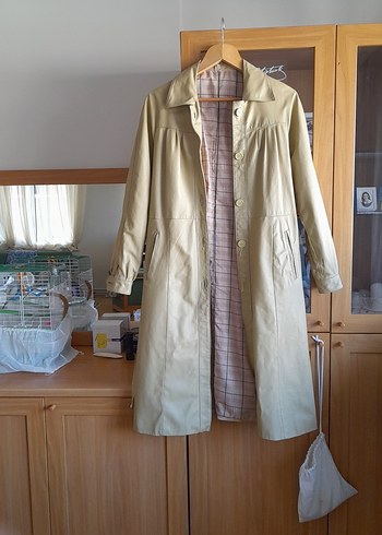 Bej Düğmeli Midi Keten Kadın Trençkot - Görsel 2