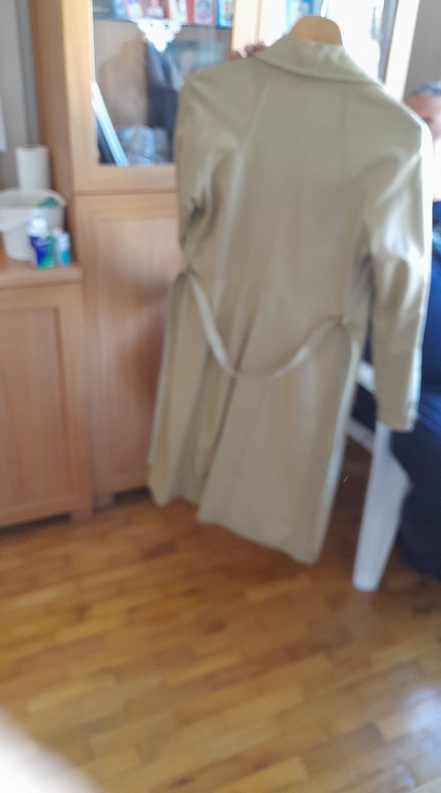 Bej Düğmeli Midi Keten Kadın Trençkot - Görsel 3