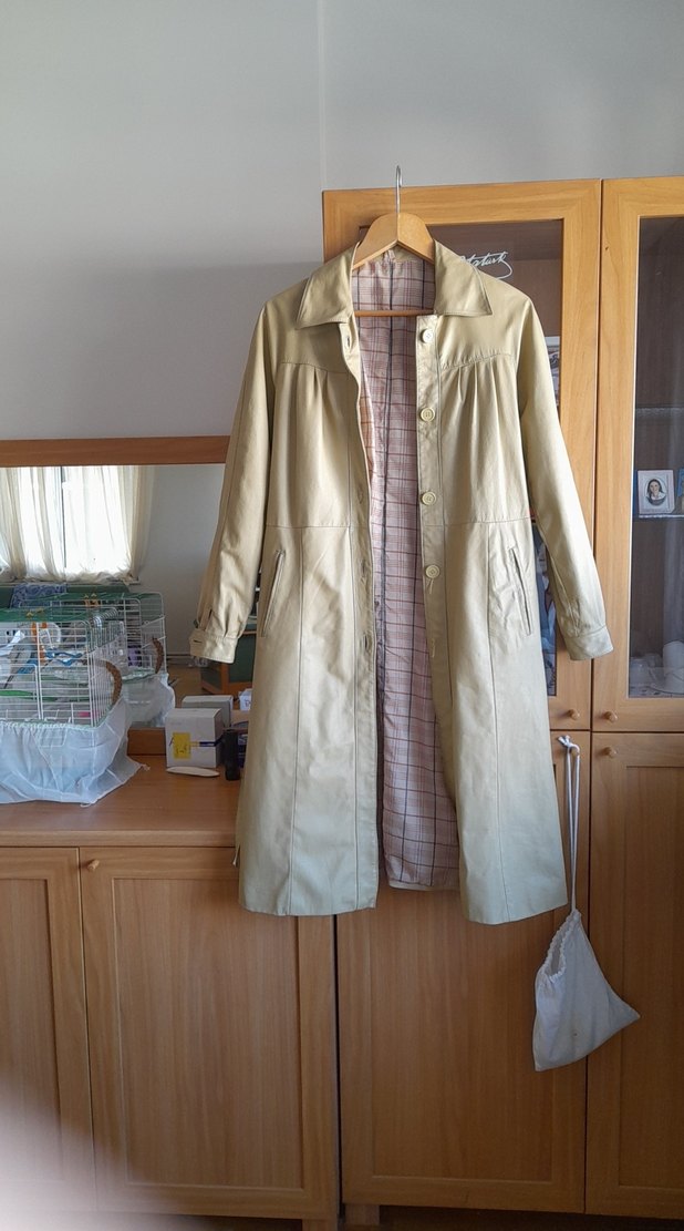 Bej Düğmeli Midi Keten Kadın Trençkot - Görsel 2