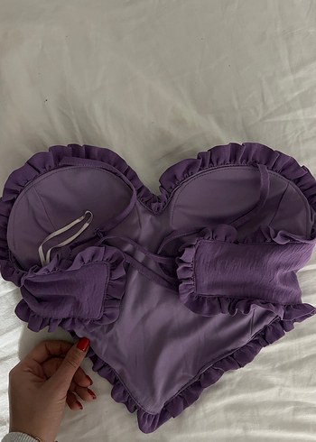 Mor Fırfırlı Straplez Bustiyer - Görsel 2