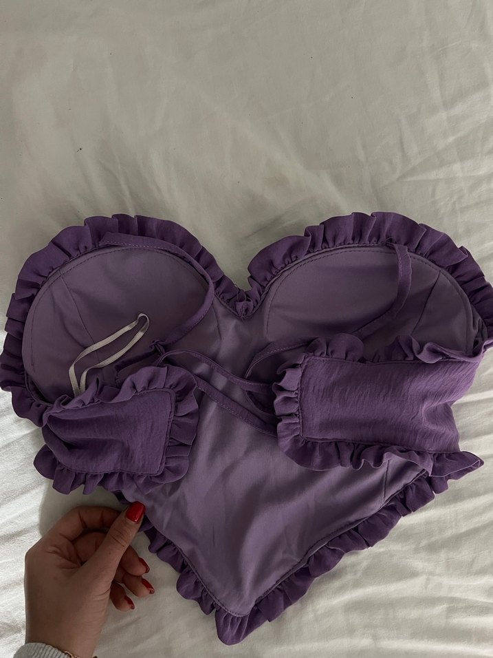 Mor Fırfırlı Straplez Bustiyer - Görsel 2