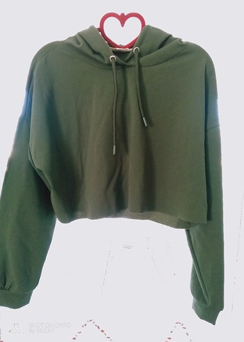 m Beden yeşil Renk Yeşil Crop Kapüşonlu Sweatshirt