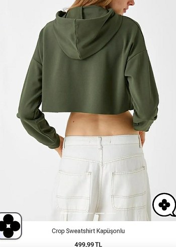 Koton Yeşil Crop Kapüşonlu Sweatshirt