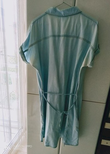 xl Beden Mavi Yarım Düğmeli Kısa Kollu Denim Elbise