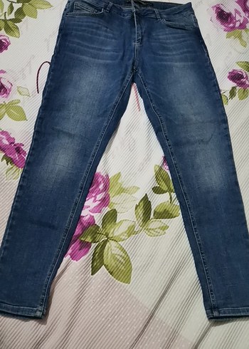 Lc Waikiki Mavi Gri Baskılı Bol Kesim Kadın Jean
